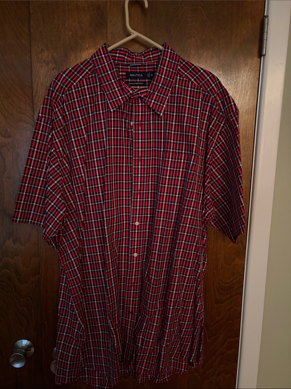 Nautica Red and Black Plaid Short-Sleeve Button-Down Shirt